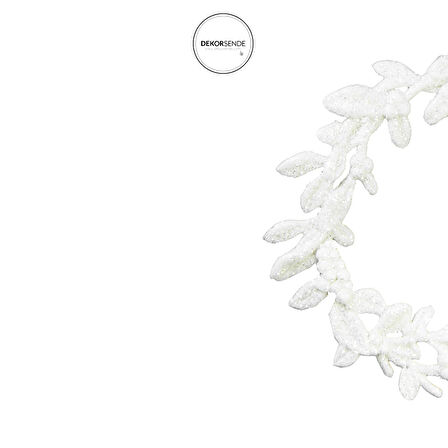 Yılbaşı Süsü Simli Yapraklı Çember Beyaz 15 cm