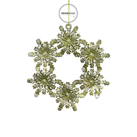 Yılbaşı Süsü Simli Kar Taneli Çember Altın 30 cm