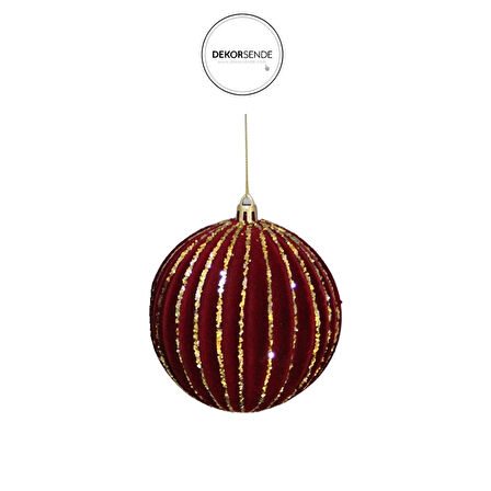 Yılbaşı Süsü Kadife 2'li Pullu Top Kırmızı 10 cm