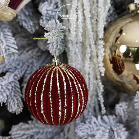 Yılbaşı Süsü Kadife 2'li Pullu Top Kırmızı 10 cm