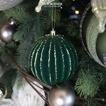 Yılbaşı Süsü Kadife 2'li Pullu Top Yeşil 10 cm