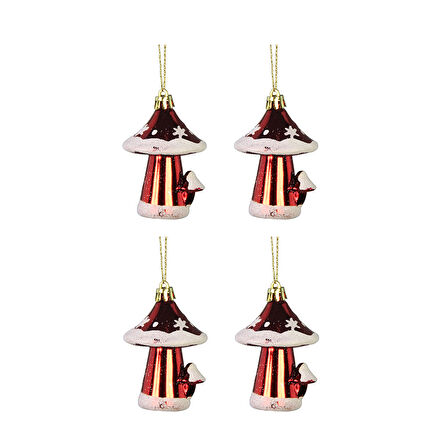 Yılbaşı Süsü 4'lü Mantar Kırmızı 10 cm