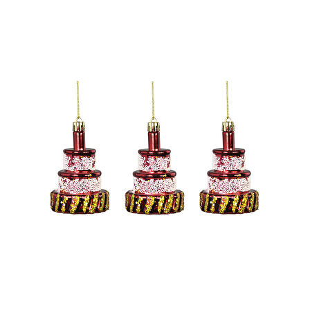 Yılbaşı Süsü 3'lü Pasta Kırmızı 8 cm