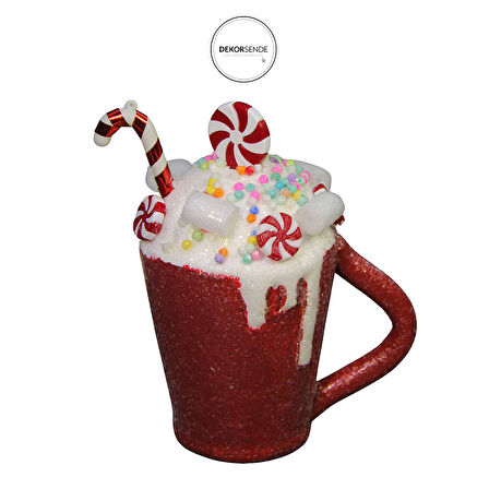Yılbaşı Süsü Simli Milkshake Kırmızı 14 cm