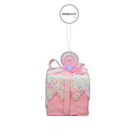 Yılbaşı Süsü Şekerlemeli Hediye Paketi Pembe 12 cm