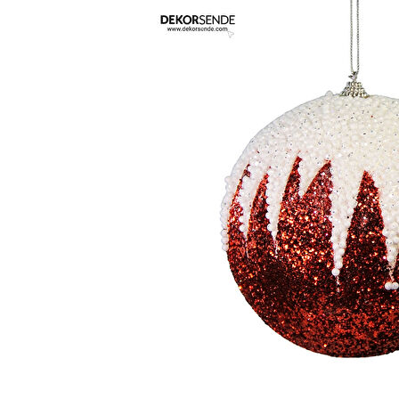 Yılbaşı Süsü Beyaz Zikzak Desenli Top Kırmızı 15 cm