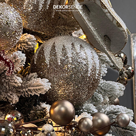 Yılbaşı Süsü Beyaz Zikzak Desenli Top Şampanya 15 cm