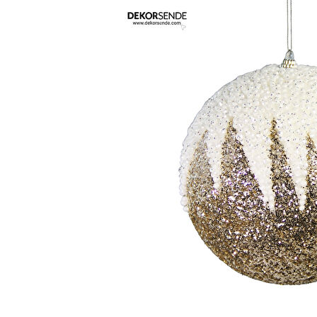 Yılbaşı Süsü Beyaz Zikzak Desenli Top Şampanya 15 cm