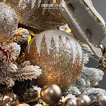 Yılbaşı Süsü Beyaz Zikzak Desenli Top Altın 15 cm