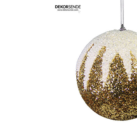 Yılbaşı Süsü Beyaz Zikzak Desenli Top Altın 15 cm