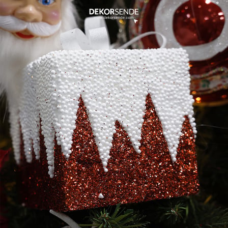 Yılbaşı Süsü Zikzak Hediye Kutusu Kırmızı 12 cm