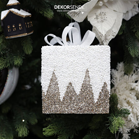 Yılbaşı Süsü Zikzak Hediye Kutusu Şampanya 12 cm