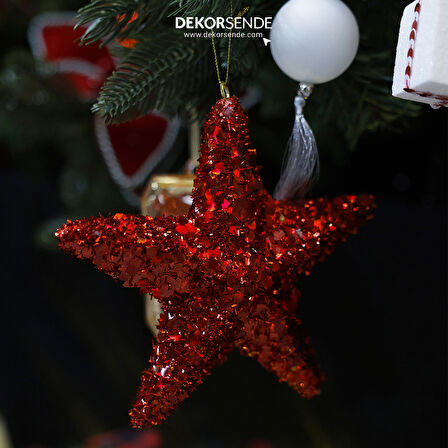 Yılbaşı Süsü Pullu Yıldız Kırmızı 15 cm