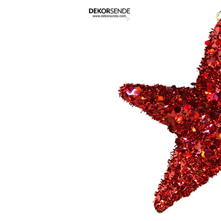 Yılbaşı Süsü Pullu Yıldız Kırmızı 15 cm