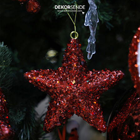 Yılbaşı Süsü Pullu Yıldız Kırmızı 15 cm