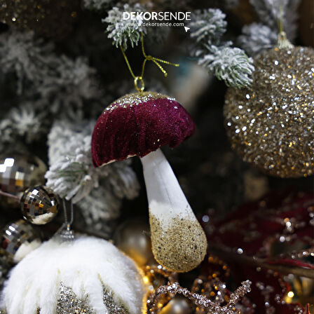 Yılbaşı Süsü Kadife Mantar Bordo 14 cm