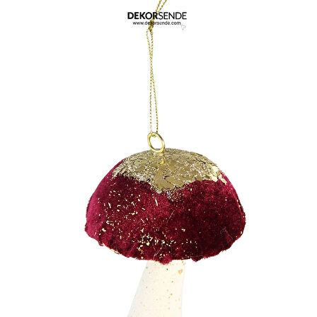 Yılbaşı Süsü Kadife Mantar Bordo 14 cm