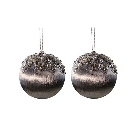 Yılbaşı Süsü Taşlı 2'li Top Gri 10 cm