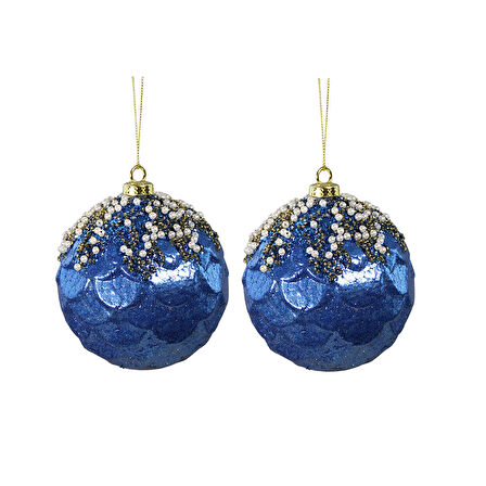 Yılbaşı Süsü Balık Pullu Lacivert 2'li Top 10 cm