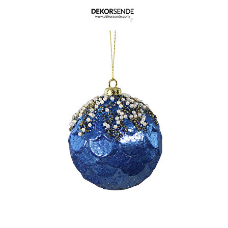 Yılbaşı Süsü Balık Pullu Lacivert 2'li Top 10 cm