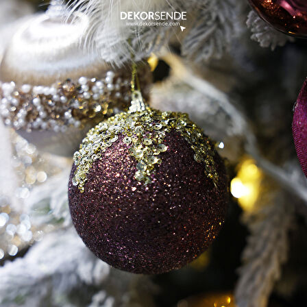 Yılbaşı Süsü Altın Pullu 2'li Top Bordo 10 cm