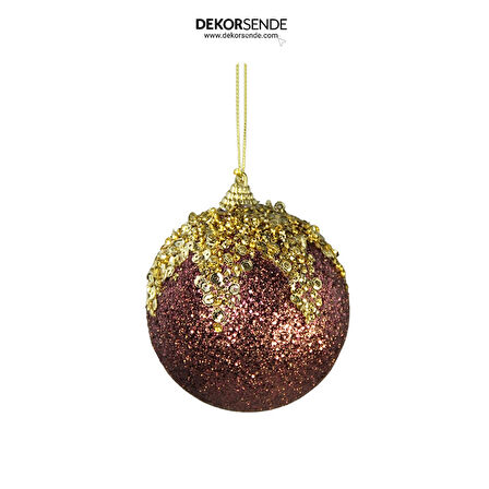 Yılbaşı Süsü Altın Pullu 2'li Top Bordo 10 cm