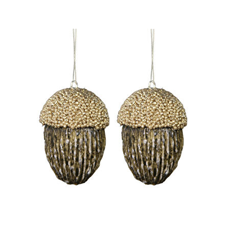 Yılbaşı Süsü Meşe Palamudu 2'li Şampanya Kahve 13 cm