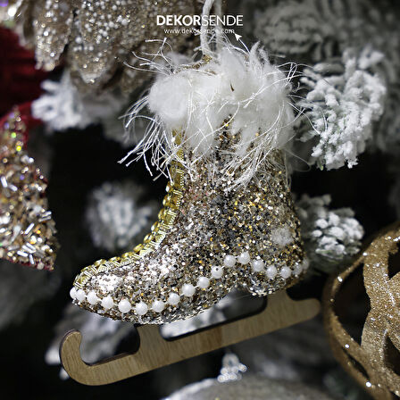 Yılbaşı Süsü İncili Paten Altın 10 cm