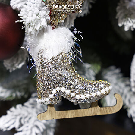 Yılbaşı Süsü İncili Paten Altın 10 cm