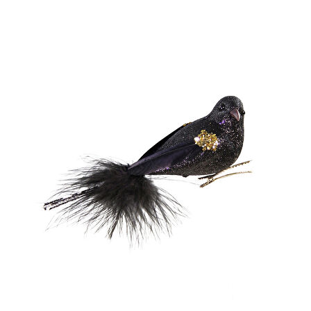 Yılbaşı Süsü Klipsli Kuş Siyah 12 cm