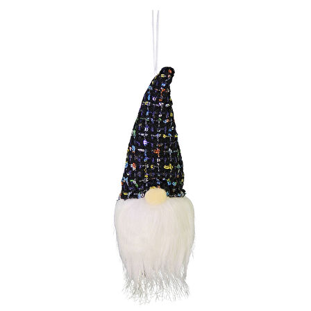 Yılbaşı Süsü Işıklı Cüce Sakallı Bereli Kafa Siyah 15 cm