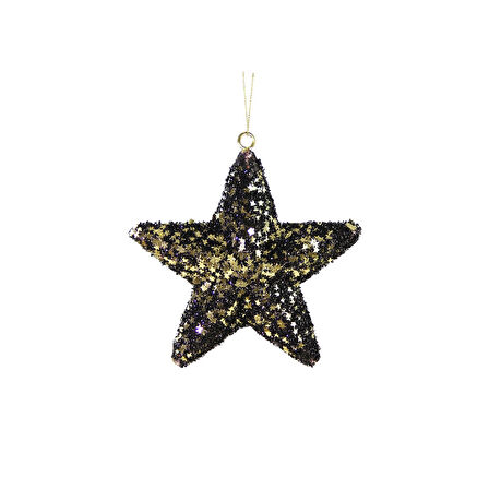 Yılbaşı Süsü Pullu Yıldız Siyah Altın 15 cm