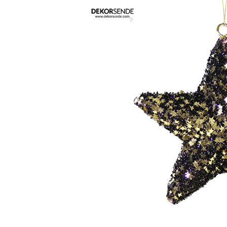 Yılbaşı Süsü Pullu Yıldız Siyah Altın 15 cm