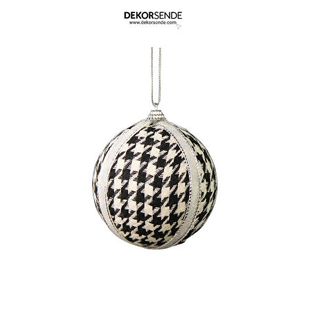 Yılbaşı Süsü Kareli 3'lü Top Siyah Beyaz 10 cm