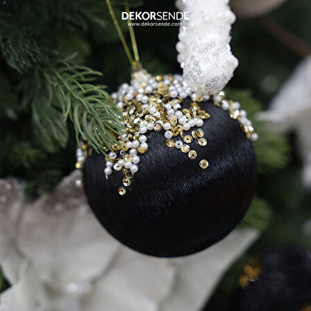 Yılbaşı Süsü Altın Pullu 2'li Top Siyah 10 cm