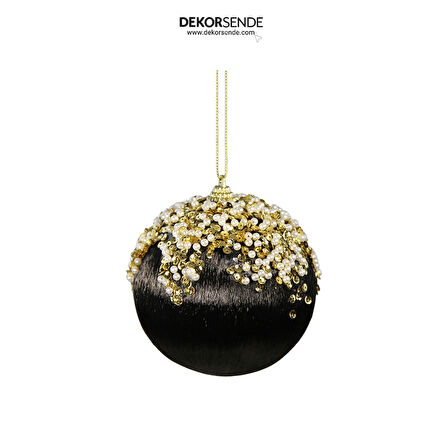 Yılbaşı Süsü Altın Pullu 2'li Top Siyah 10 cm