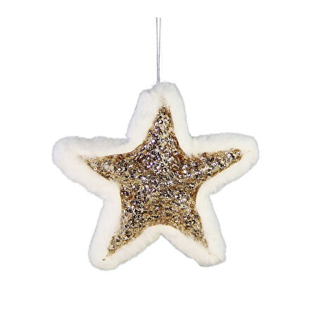 Yılbaşı Süsü Peluş Pullu Yıldız Şampanya 20 cm