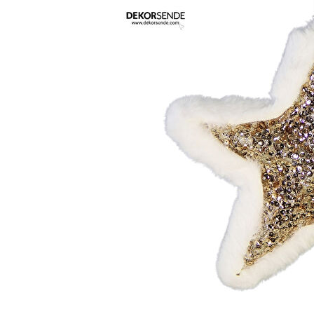 Yılbaşı Süsü Peluş Pullu Yıldız Şampanya 20 cm