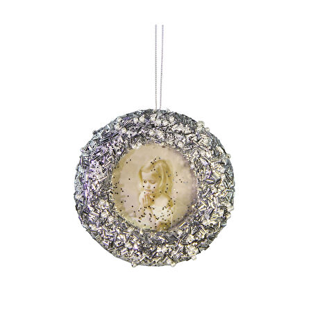 Yılbaşı Süsü Taşlı Yuvarlak Çerçeve Gümüş 10 cm