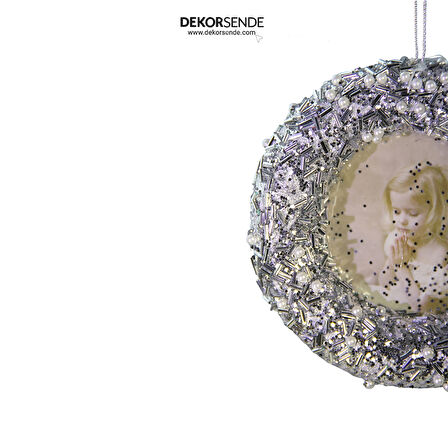 Yılbaşı Süsü Taşlı Yuvarlak Çerçeve Gümüş 10 cm