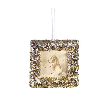 Yılbaşı Süsü Taşlı Kare Çerçeve Şampanya 12 cm