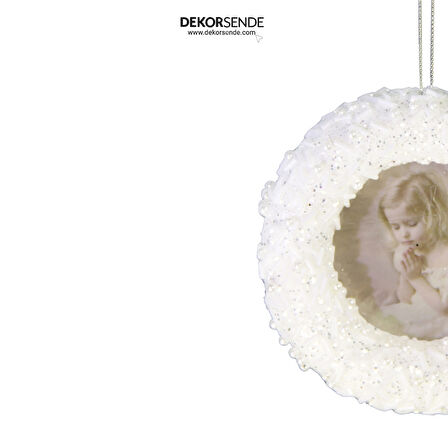 Yılbaşı Süsü Taşlı Yuvarlak Çerçeve Beyaz 12 cm