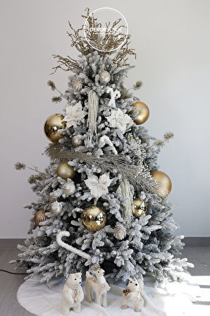 Yılbaşı Süsü Simli Top Şampanya 15 cm