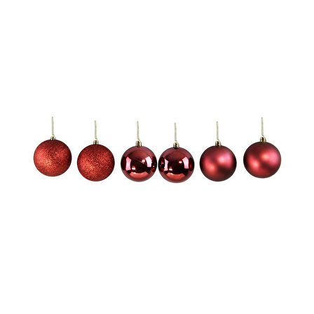 Yılbaşı Süsü 6'lı Top Bordo Kırmızı 8 cm