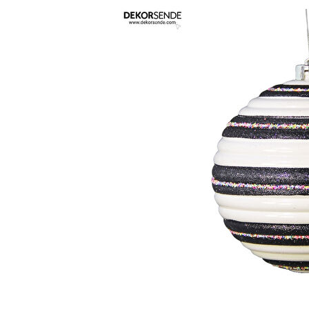 Yılbaşı Süsü Halka Çizgili Top Siyah Beyaz 15 cm