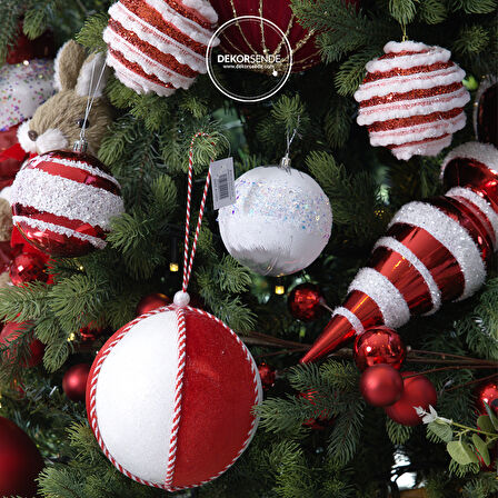 Yılbaşı Süsü Kar Efektli Renkli Pullu 2'li Top Beyaz 10 cm