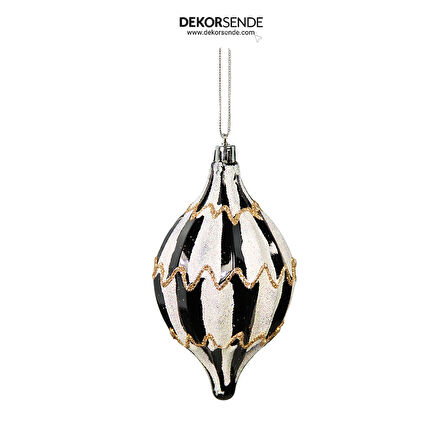 Yılbaşı Süsü 3'lü Konik Siyah Beyaz Top 12 cm