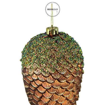 Yılbaşı Süsü Yeşil Simli Kozalak Bronz 12 cm