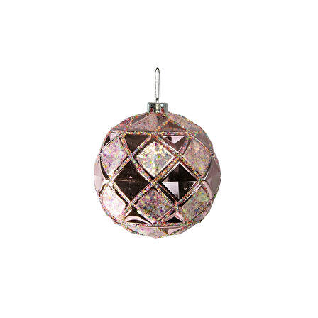 Yılbaşı Süsü Karo Desenli Top Pembe 15 cm