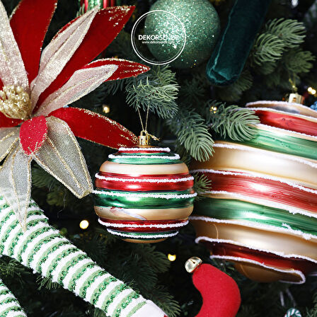 Yılbaşı Süsü Dalgalı Top Altın Kırmızı Yeşil 20 cm